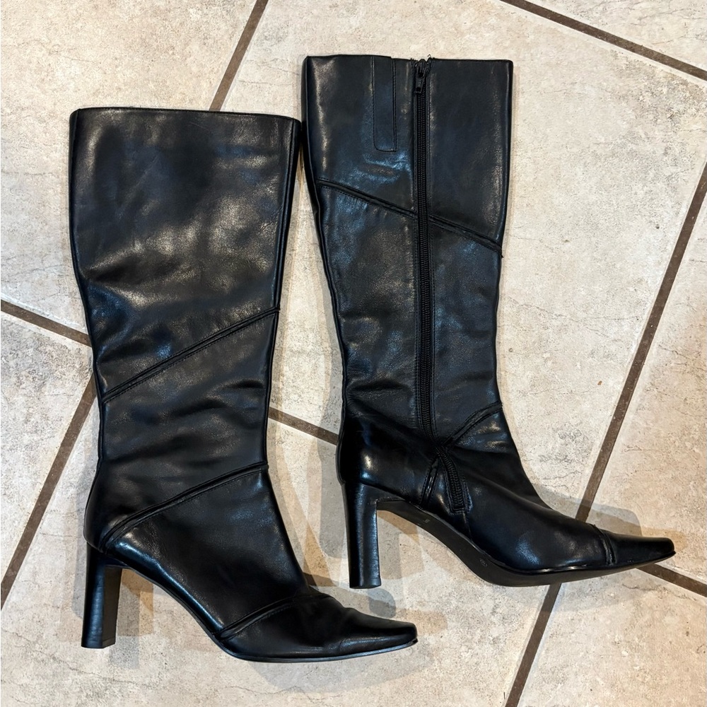 Studio Works “Brandy”Black Patchwork Leather Heel… - image 1